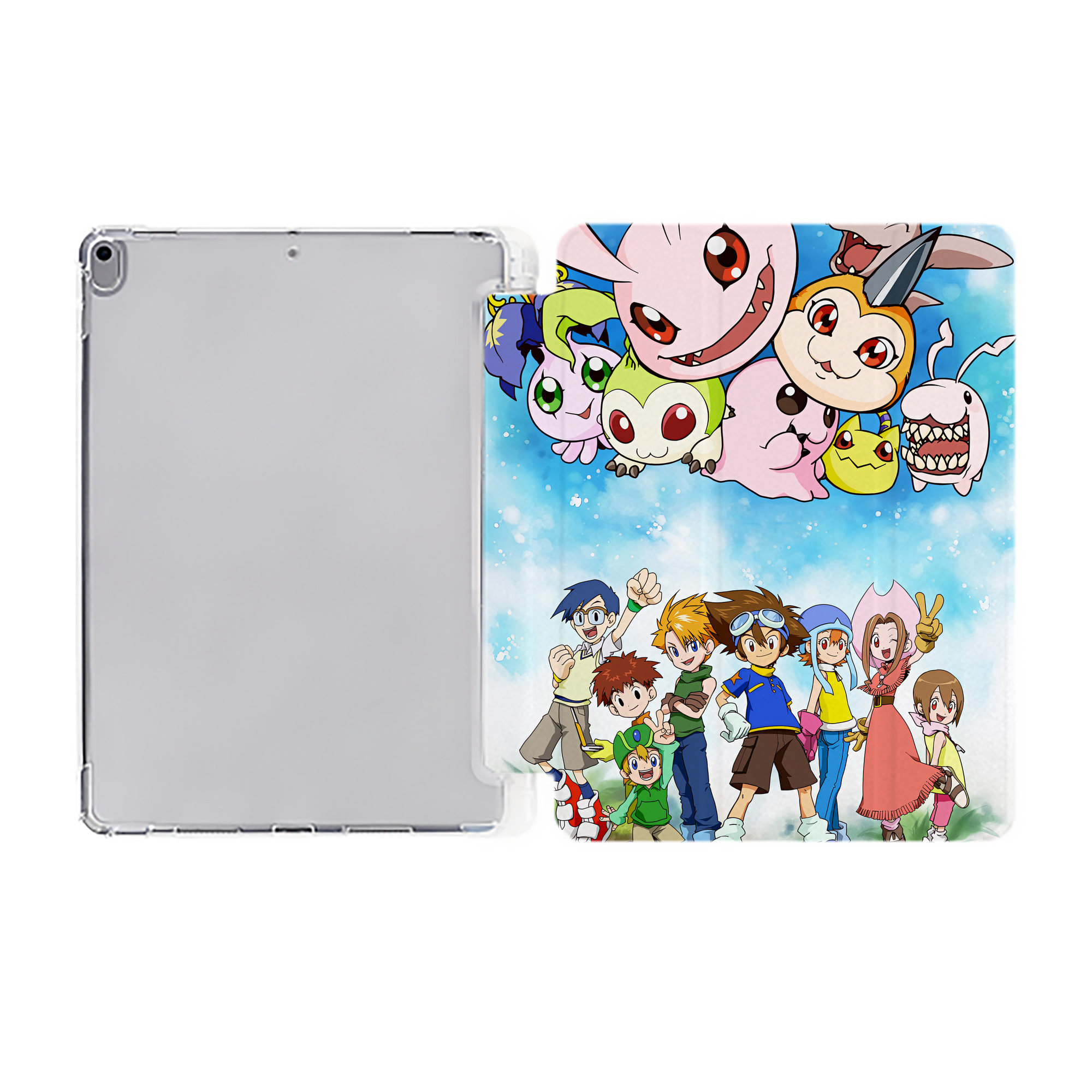 （画像用） Digimon デジタルモンスター/デジモン IPad ケース ペン収納付き 三つ折りスタンド PUレザー×シリコン 対応機種9.5/10.5/10.9インチ